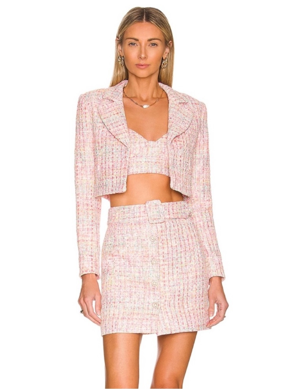 Assignment Maribel Tweed Mini Skirt in Pink Multisprinkles Size XS